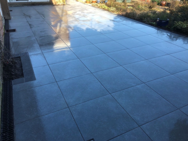 New patio using Marshall’s symphony and is a porcelain tile