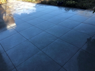 New patio using Marshall’s symphony and is a porcelain tile